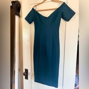 Cinq A Sept Birch Off-the-Shoulder Sheath Dress in Green Topaz